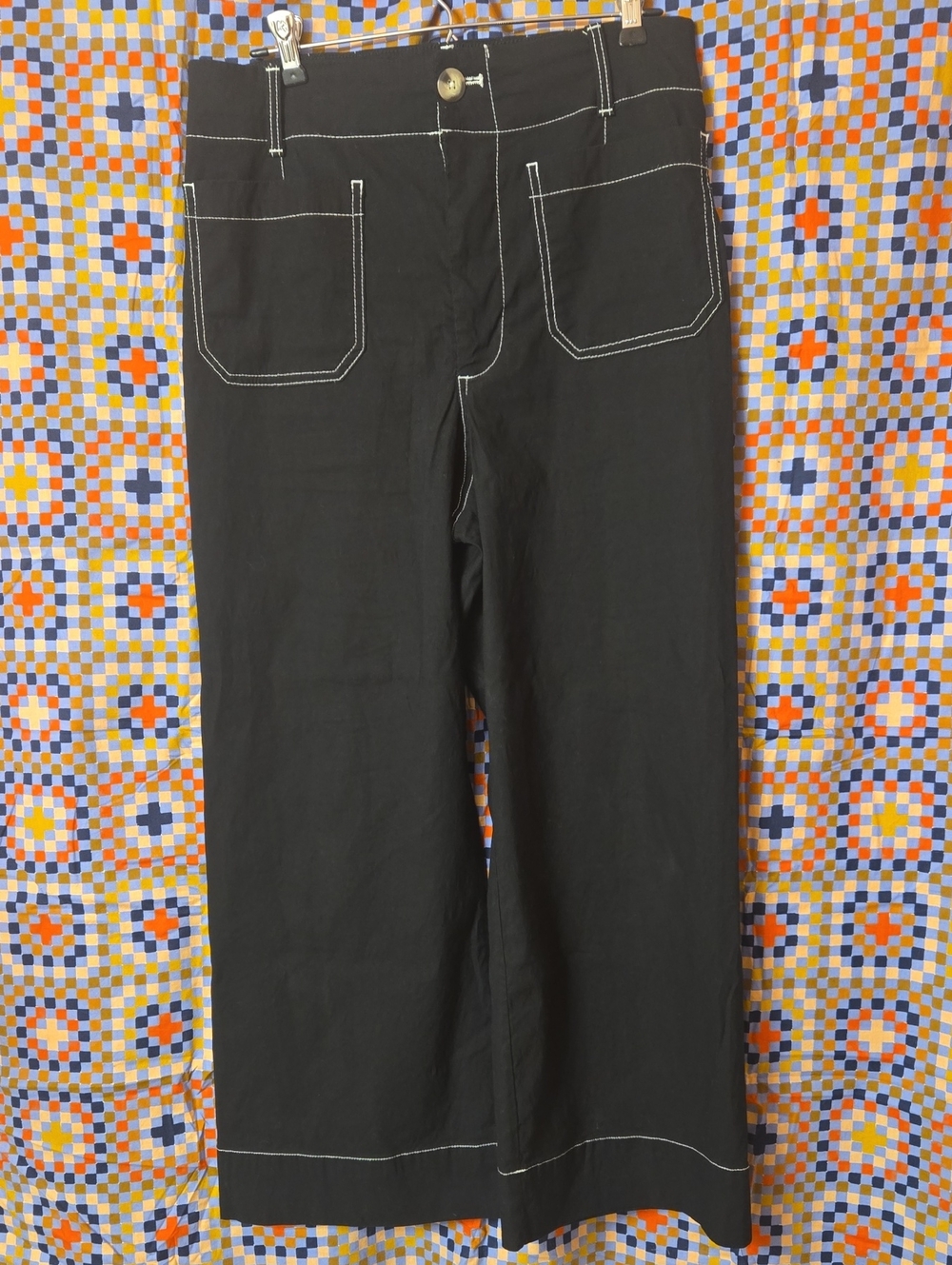 Maeve For Anthropologie The Colette Pants Sz 31 Black With White Contrast Stitch